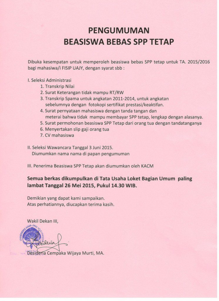 Beasiswa SPP TETAP Sem Gasal T.A. 2015-2016