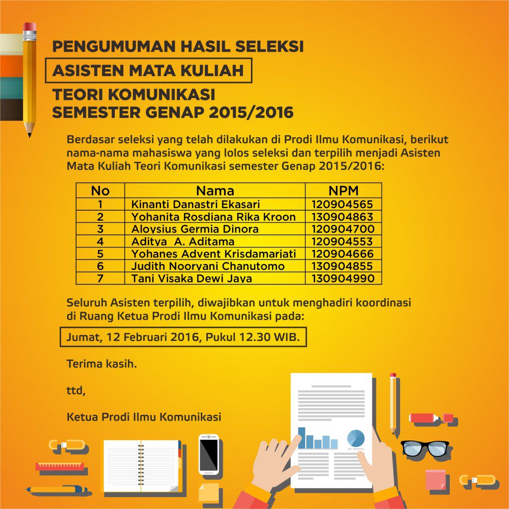 Pengumuman Hasil Seleksi Asisten Teori Komunikasi 2016